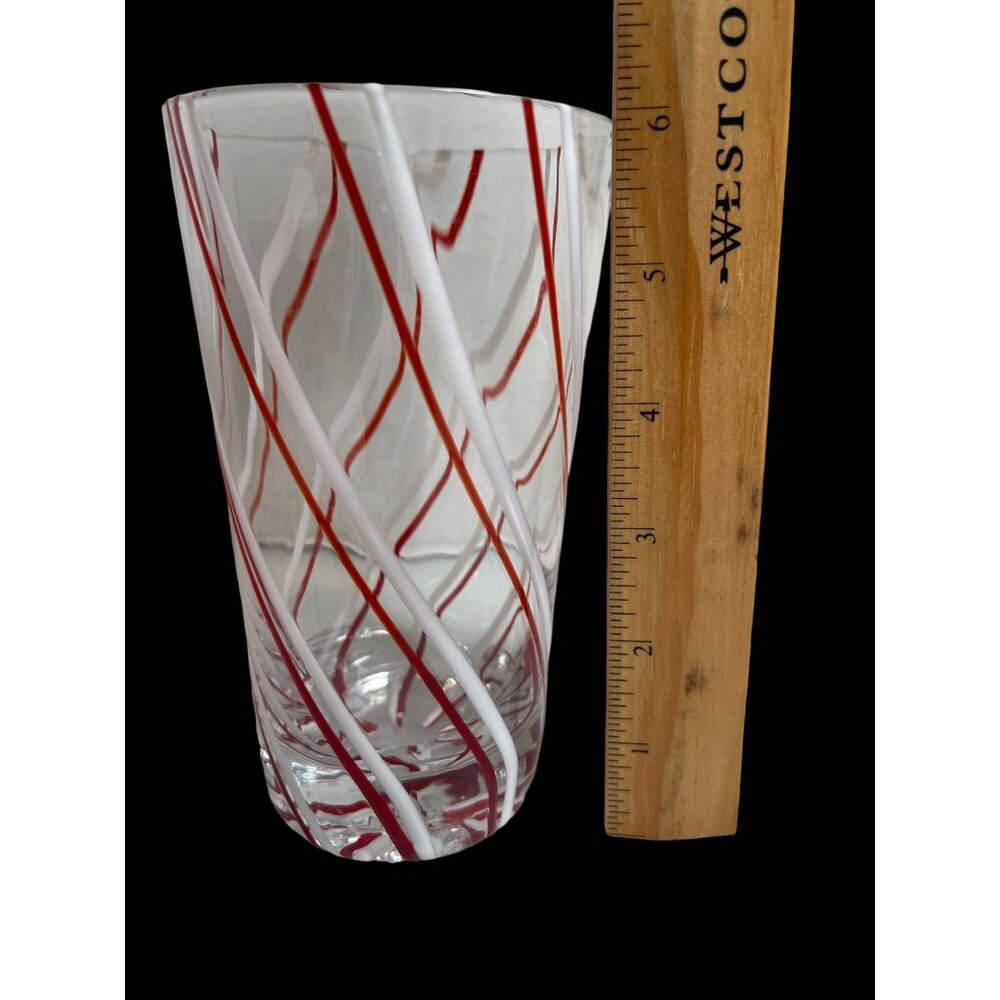 Vtg St Nicholas Square Barware Christmas Peppermint Lane Handblown Glass Tumbler - Picture 6 of 6